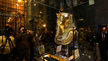 Golden funerary mask of King Tut at the Egyptian Museum.