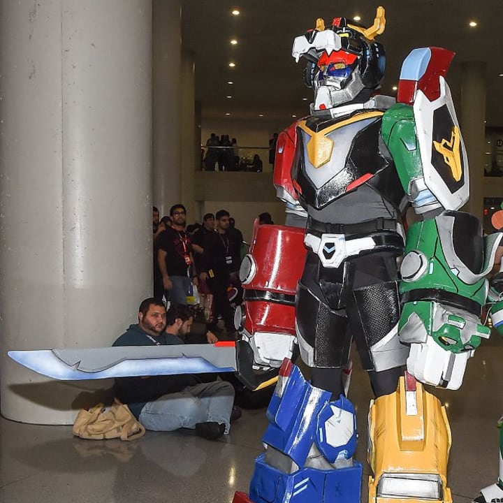 A Voltron cosplayer is pictured