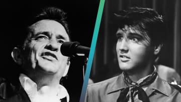 Johnny Cash (left) in 1969 and Elvis Presley in 1958. 
