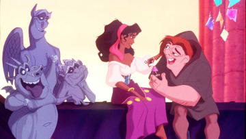 Esmeralda, Quasimodo, and their gargoyle friends in 'The Hunchback of Notre Dame' (1996).