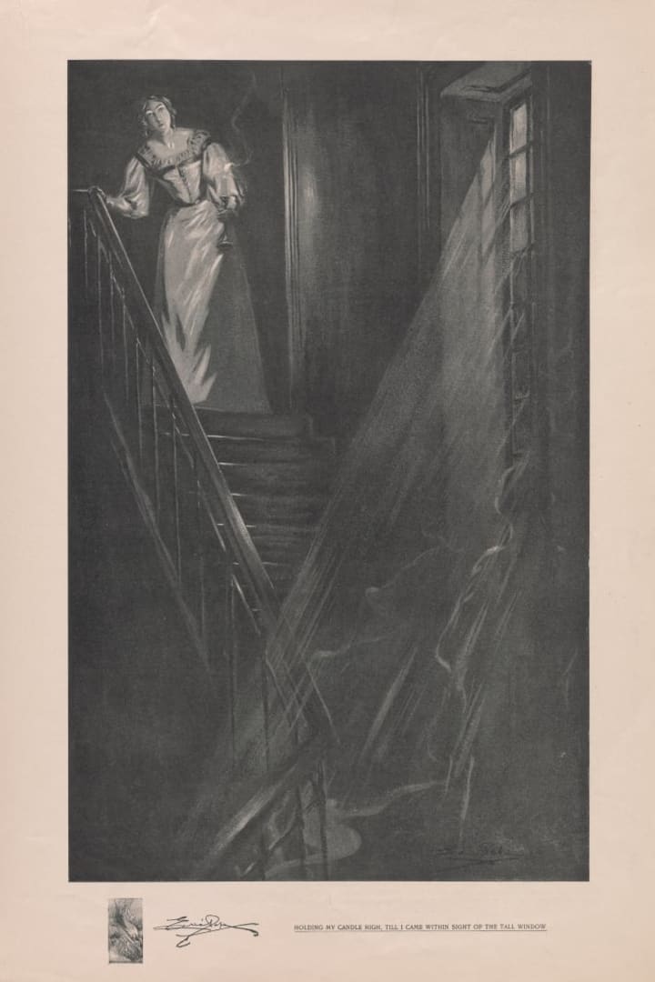 The governess sees a specter (or does she?) in Eric Pape's illustration for Collier's Weekly.
